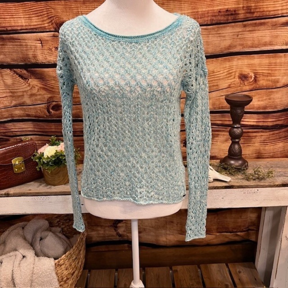 Youth Hollister Aqua/White‎ Loose Knit Sweater Size XS